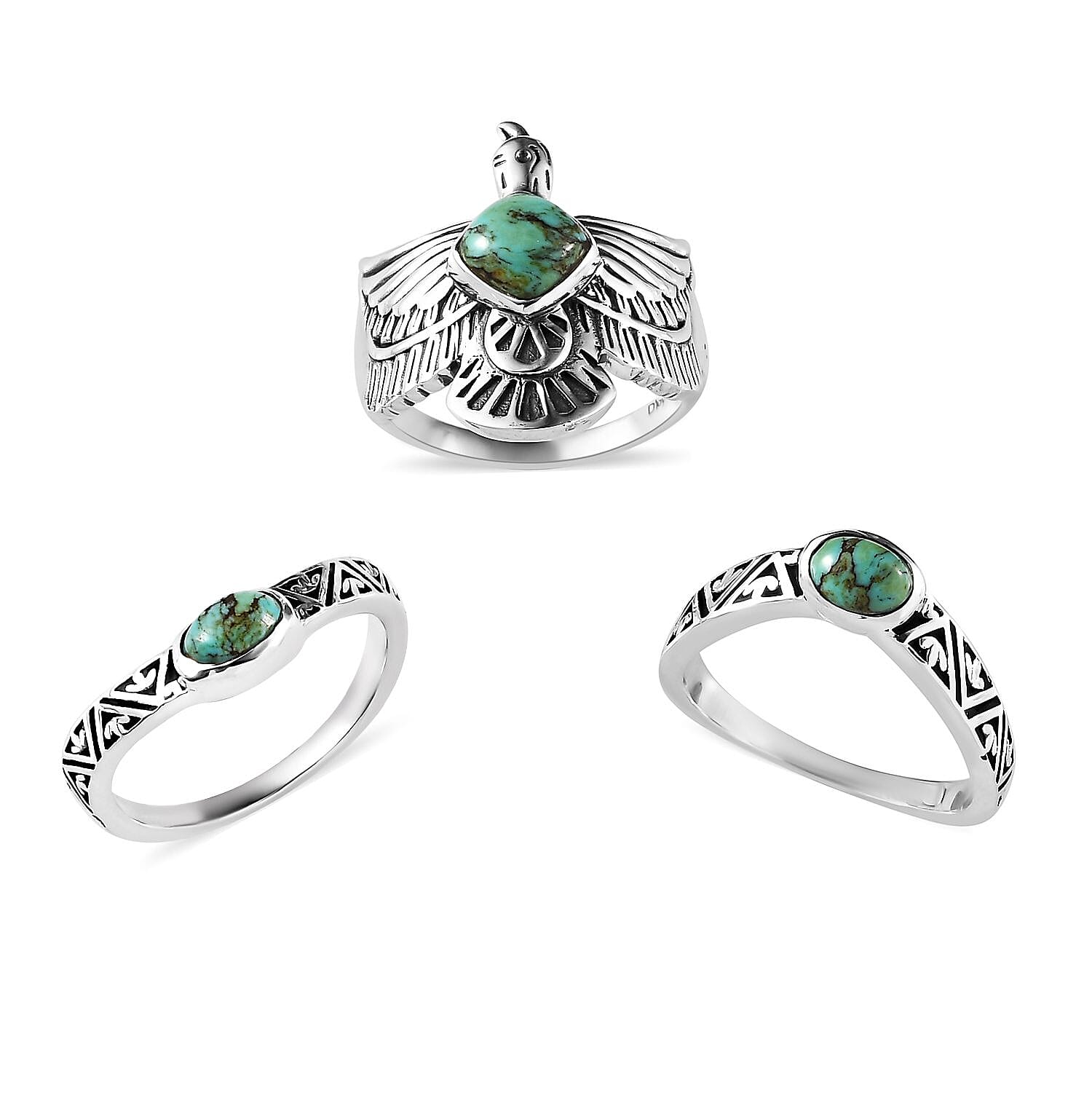 Artisan Crafted Blue Moon Turquoise Set of 3 Stackable Ring in Sterling Silver (Size 7.0) 2.40 ctw
