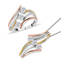 Doorbuster Moissanite 3 Stone Ring (Size 5.0), Pendant Necklace (20 Inches) in Vermeil YRG and Platinum Over Sterling Silver 1.40 ctw - Sticky add to cart bar
