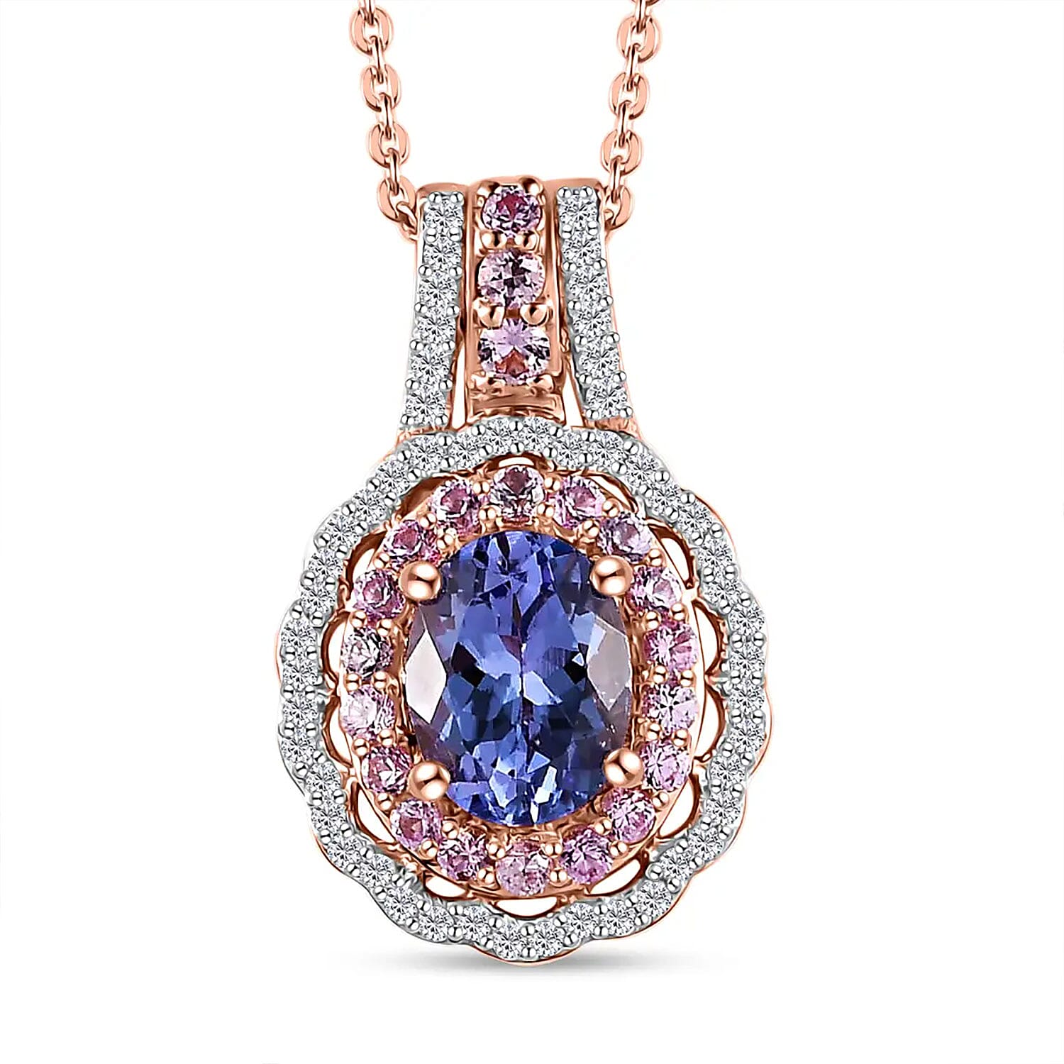 TLV Tanznaite (Ovl), Multi Gemstone Pendant Necklace (20 Inches) in Vermeil RG Over Sterling Silver 2.00 ctw