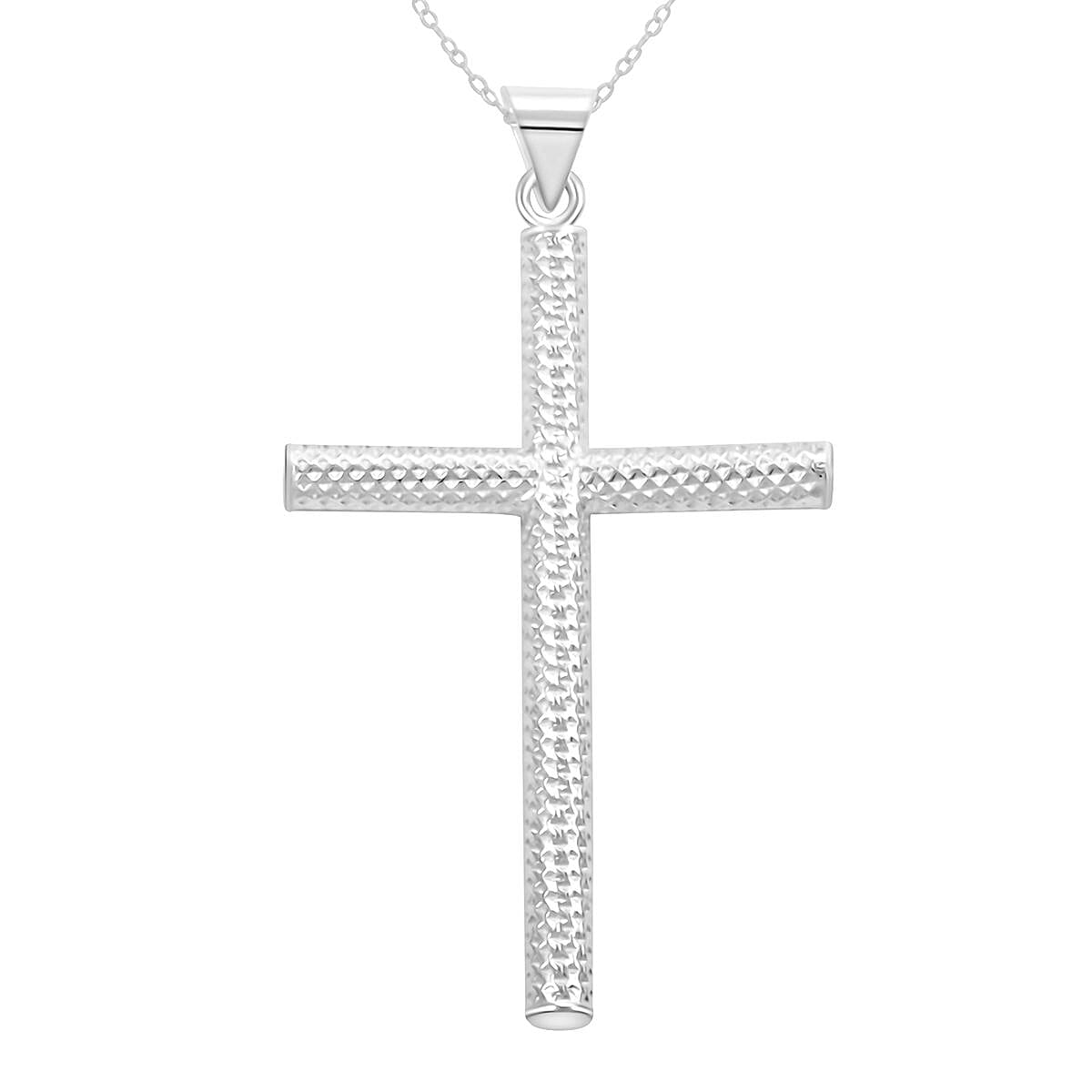Sterling Silver Textured Cross Pendant Necklace 18 Inches 2.55 Grams
