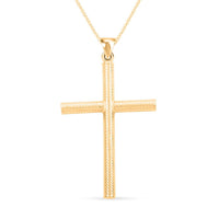 14K Yellow Gold Over Sterling Silver Textured Cross Pendant Necklace 18 Inches 3 Grams