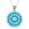 Premium Sleeping Beauty Turquoise and Multi Gemstone Medallion Pendant Necklace 20 Inches in Platinum Over Sterling Silver 14.25 ctw - Sticky add to cart bar