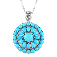 Premium Sleeping Beauty Turquoise and Multi Gemstone Medallion Pendant Necklace 20 Inches in Platinum Over Sterling Silver 14.25 ctw