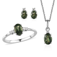 Tanzania Natural Green Apatite and White Zircon Earrings, Ring (Size 5.0) and Pendant in Platinum Over Sterling Silver 2.35 ctw