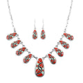 Santa Fe Style Enhanced Coral and Multi Gemstone Necklace 18-21 Inches and Earrings in Sterling Silver 65.00 ctw - Sticky add to cart bar