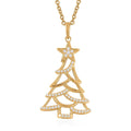 Simulated Diamond Christmas Tree Pendant in 14K Yellow Gold Over Sterling Silver with Stainless Steel Necklace 20 Inches 0.40 ctw - Sticky add to cart bar