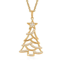 Simulated Diamond Christmas Tree Pendant in 14K Yellow Gold Over Sterling Silver with Stainless Steel Necklace 20 Inches 0.40 ctw