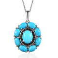 Sleeping Beauty Turquoise and Thai Black Spinel Cocktail Pendant Necklace 20 Inches in Platinum Over Sterling Silver 5.65 ctw - Sticky add to cart bar