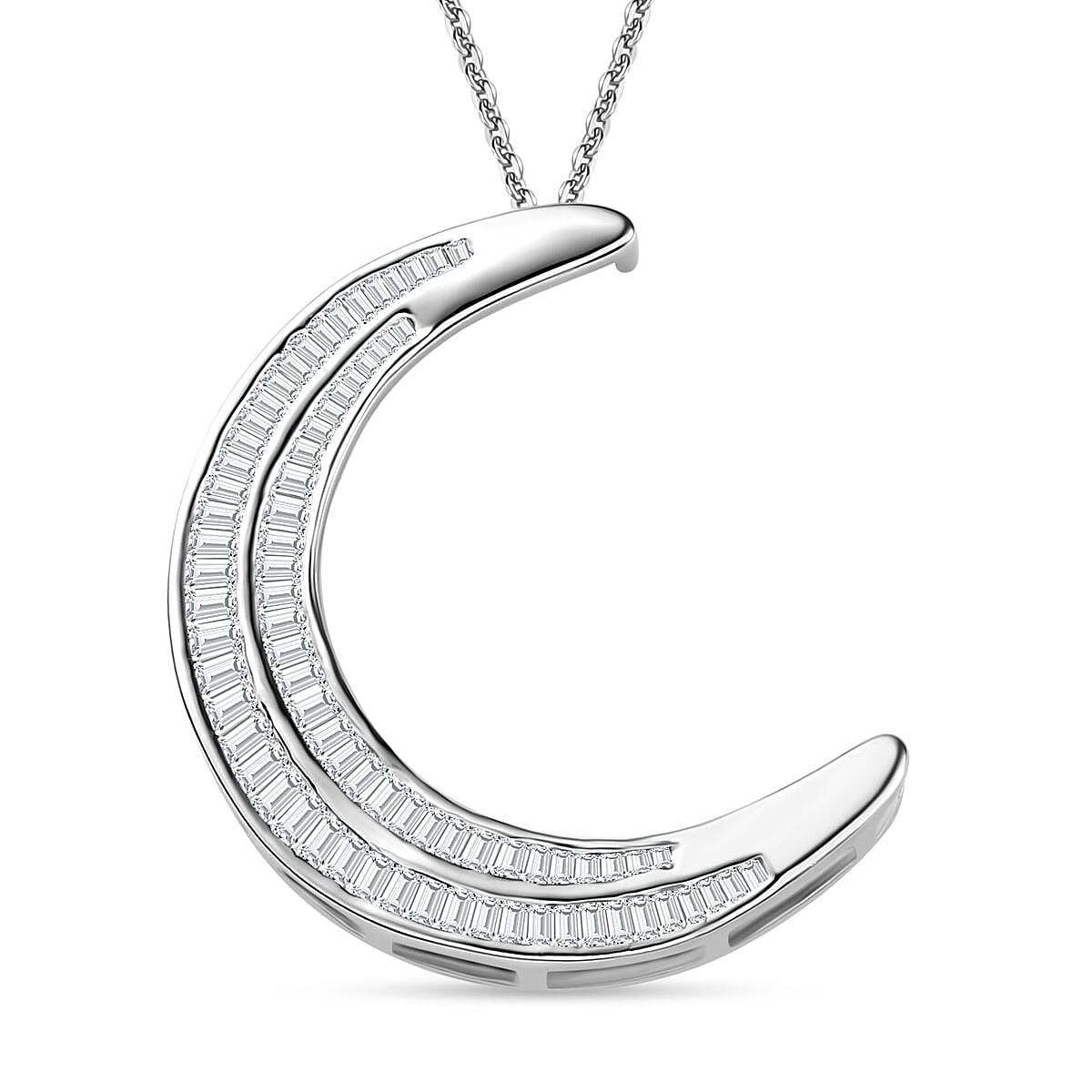 Diamond 1.00 ctw Moon Pendant Necklace in Platinum Over Sterling Silver 20 Inches
