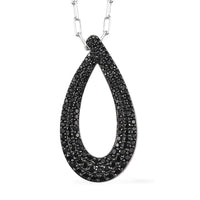 Thai Black Spinel Pendant Necklace (18 Inch) in Rhodium Over Sterling Silver 1.80 ctw
