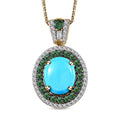 TLV Premium Sleeping Beauty Turquoise, Multi Gemstone Double Halo Pendant Necklace (20 Inches) in Vermeil YG Over Sterling Silver 4.40 ctw - Sticky add to cart bar