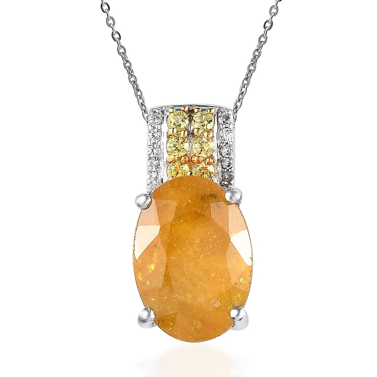 Yellow Sapphire (FF) and Multi Gemstone Pendant Necklace 20 Inches in Platinum Over Sterling Silver 12.20 ctw