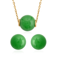 NY Closeout 14K Yellow Gold Green Jade Necklace 16-18 Inches and Earrings 4 Grams 12.00 ctw