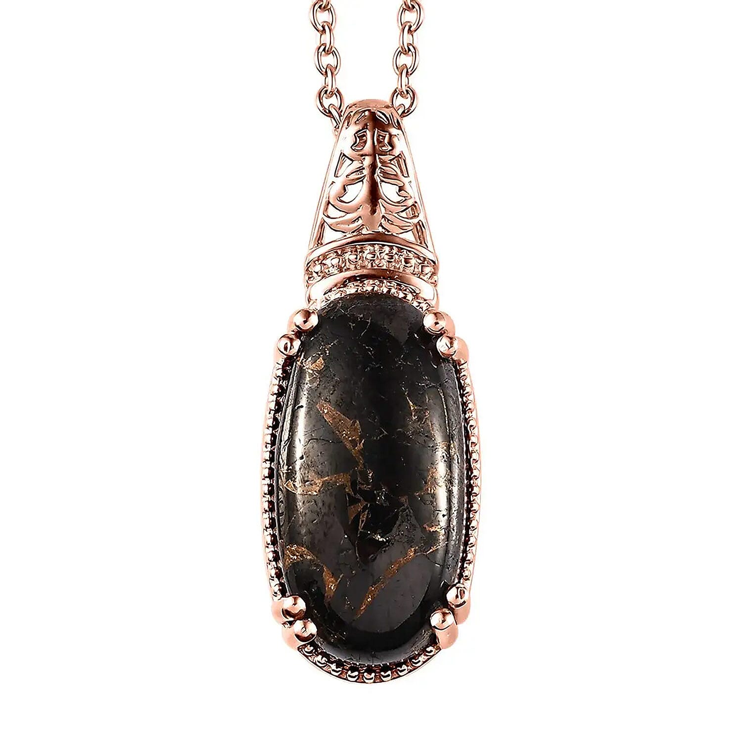 Matrix Silver Shungite Pendant in 14K Rose Gold Over Copper with Magnet and Stainless Steel Necklace 20 Inches 8.40 ctw