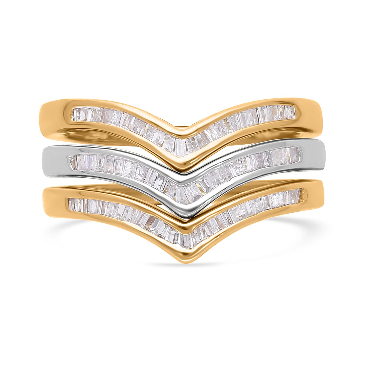Set of 3 Diamond Ring in Vermeil YG and Platinum Over Sterling Silver (Size 5.0) 0.50 ctw