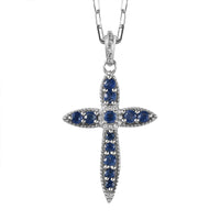Premium Blue Ceylon Sapphire, White Zircon Pendant Necklace (20 Inches) in Rhodium Over Sterling Silver 0.40 ctw