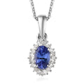 AAA Tanzanite and Diamond Halo Pendant Necklace 20 Inches in Platinum Over Sterling Silver 0.60 ctw - Sticky add to cart bar