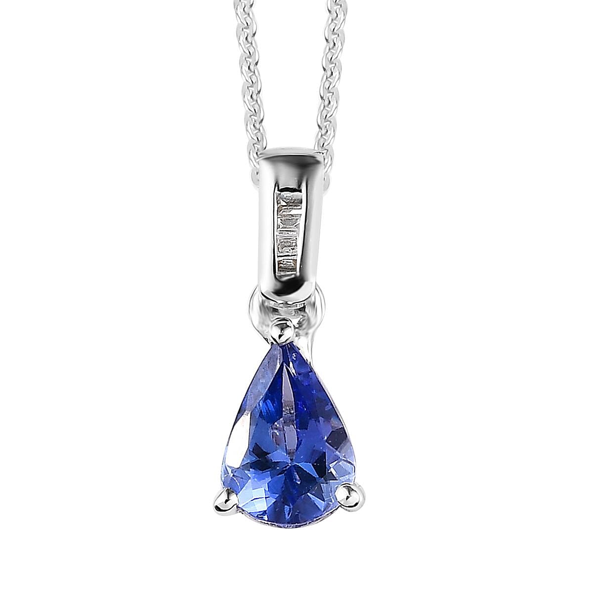 AAA Tanzanite and Diamond Drop Pendant Necklace 20 Inches in Platinum Over Sterling Silver 0.75 ctw
