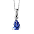 AAA Tanzanite and Diamond Drop Pendant Necklace 20 Inches in Platinum Over Sterling Silver 0.75 ctw - Sticky add to cart bar