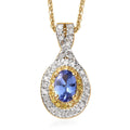 AAA Tanzanite, Yellow and White Diamond Double Halo Pendant Necklace 20 Inches in Vermeil Yellow Gold Over Sterling Silver 0.65 ctw - Sticky add to cart bar