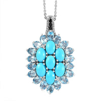Sleeping Beauty Turquoise and Multi Gemstone Floral Pendant Necklace 20 Inches in Platinum Over Sterling Silver 6.70 ctw