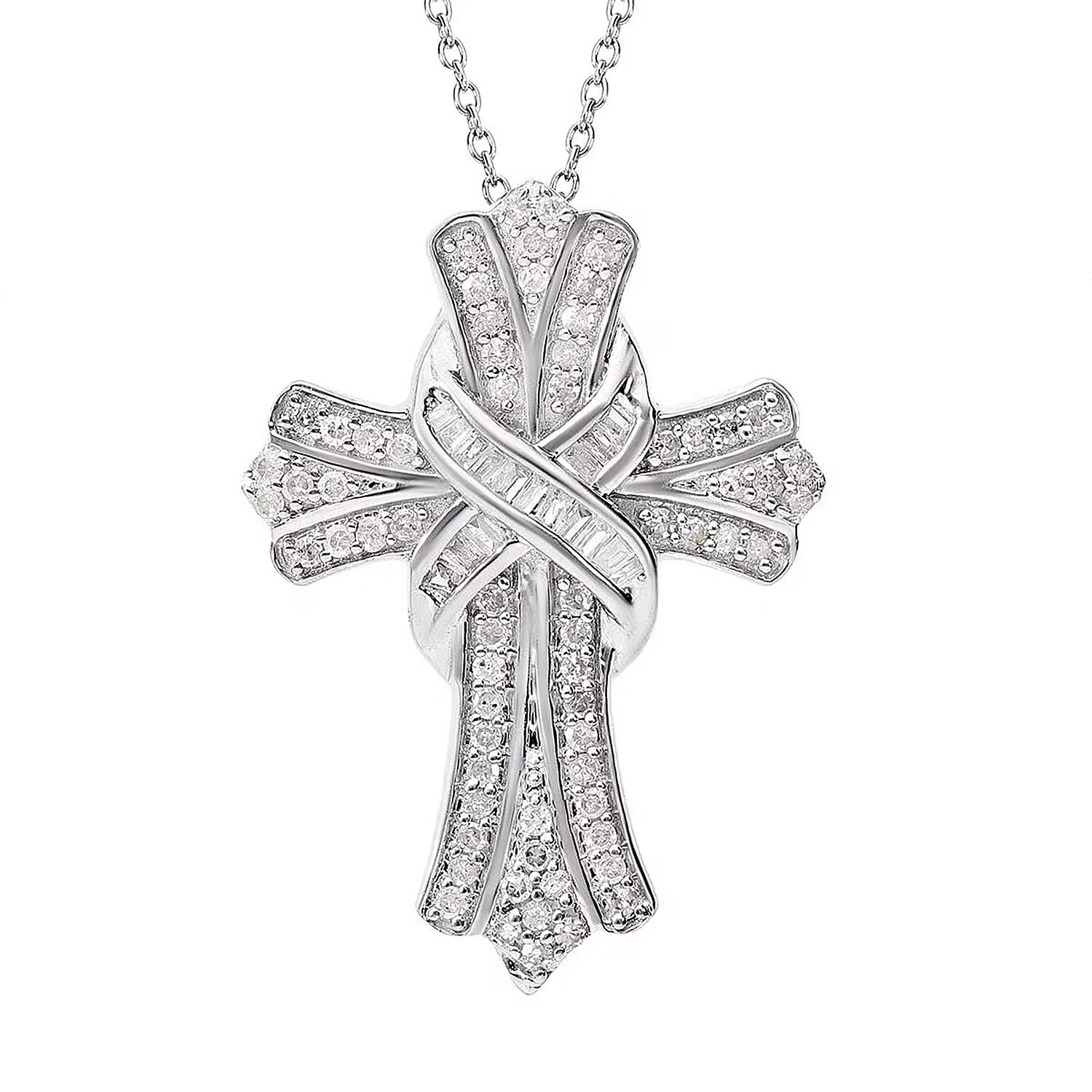 Doorbuster Diamond Cross Pendant Necklace 18 Inches in Platinum Over Sterling Silver 0.50 ctw