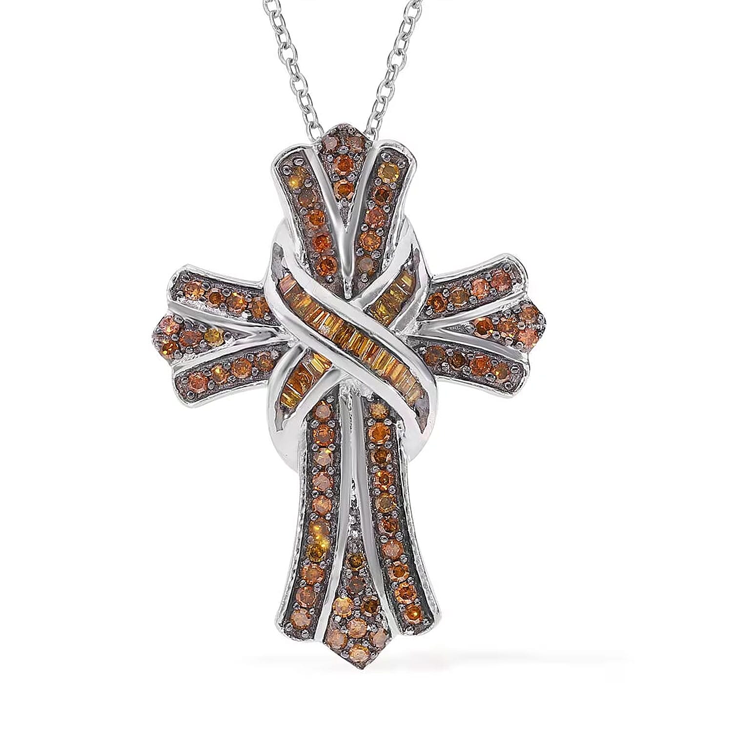 Doorbuster Diamond Cross Pendant Necklace 18 Inches in Platinum Over Sterling Silver 0.50 ctw