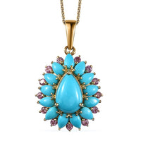 Sleeping Beauty Turquoise and Lotus Garnet Floral Pendant Necklace 20 Inches in Vermeil Yellow Gold Over Sterling Silver 7.35 ctw
