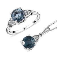 Teal Fluorite (IR) and White Zircon Ring and Pendant Necklace 20 Inches in Platinum Over Sterling Silver 5.10 ctw