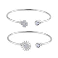 Simulated Diamond Set of 2 Leaf Clover and Sunflower Cuff Bracelet (7.50 In) in Silvertone 0.60 ctw - Sticky add to cart bar