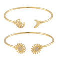 Simulated Diamond Set of 2 Sunflower and Celestial Cuff Bracelet (7.50 In) in Goldtone 0.50 ctw - Sticky add to cart bar