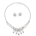 White Shell Pearl and Austrian Crystal Necklace and Earrings in Silvertone 20-22 Inches - Sticky add to cart bar
