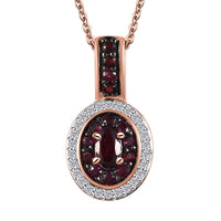 Anthill Garnet Double Halo Pendant Necklace 20 Inches in Vermeil Rose Gold Over Sterling Silver 0.75 ctw