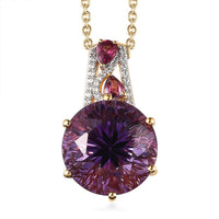 Starbrite Cut African Amethyst, Multi Gemstone Pendant Necklace (20 Inches) in Vermeil YG Over Sterling Silver 10.70 ctw