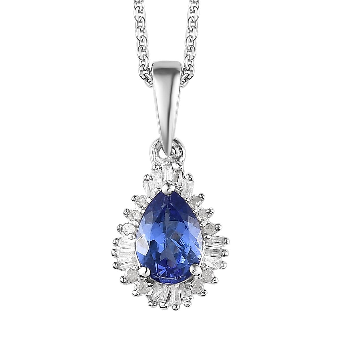 AAA Tanzanite and Diamond Halo Pendant Necklace 20 Inches in Platinum Over Sterling Silver 0.75 ctw