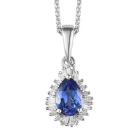 AAA Tanzanite and Diamond Halo Pendant Necklace 20 Inches in Platinum Over Sterling Silver 0.75 ctw