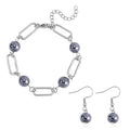 Terahertz 22.50 ctw Beaded Paper Clip Chain Station Bracelet (6-50-8.0In) and Drop Earrings in Stainless Steel - Sticky add to cart bar