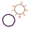 Set of 2 Amethyst Beaded Stretch and ION Plated RG Stainless Steel Curb Chain Charm Bracelet (7.50-9.0In) 80.00 ctw - Sticky add to cart bar