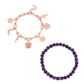 Set of 2 Amethyst Beaded Stretch and ION Plated RG Stainless Steel Paper Clip Chain Charm Bracelet (7.50-9.0In) 80.00 ctw - Sticky add to cart bar