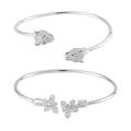 Simulated Green and White Diamond Set of 2 Panther Head and Butterfly Cuff Bracelet (7.50 In) in Silvertone 0.35 ctw - Sticky add to cart bar