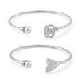 Set of 2 Simulated Pearl, Simulated Black and White Diamond Butterfly and Evil Eye Cuff Bracelet in in Silvertone (7.25 In) - Sticky add to cart bar