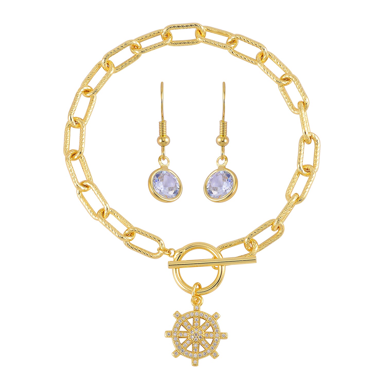 Simulated Diamond, Austrian Crystal Bracelet (7.50In) and Earrings in Goldtone 0.30 ctw