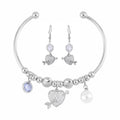 Simulated Pearl, Simulated Diamond, Austrian Crystal Bangle Bracelet (7.00In) and Earrings in Silvertone 1.10 ctw - Sticky add to cart bar