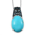 TLV Premium Sleeping Beauty Turquoise, Blue Diamond (IR) Pendant Necklace (20 Inches) in Platinum Over Sterling Silver 5.30 ctw - Sticky add to cart bar