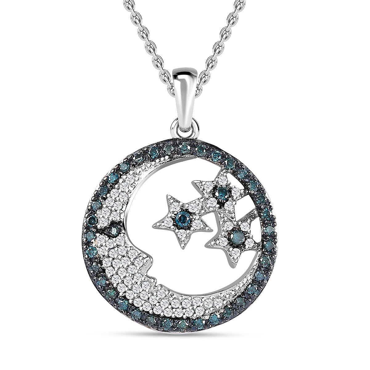 GP Celestial Dreams Collection Blue and White Diamond Pendant Necklace 20 Inches in Platinum Over Sterling Silver 0.50 ctw