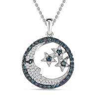 GP Celestial Dreams Collection Blue and White Diamond Pendant Necklace 20 Inches in Platinum Over Sterling Silver 0.50 ctw