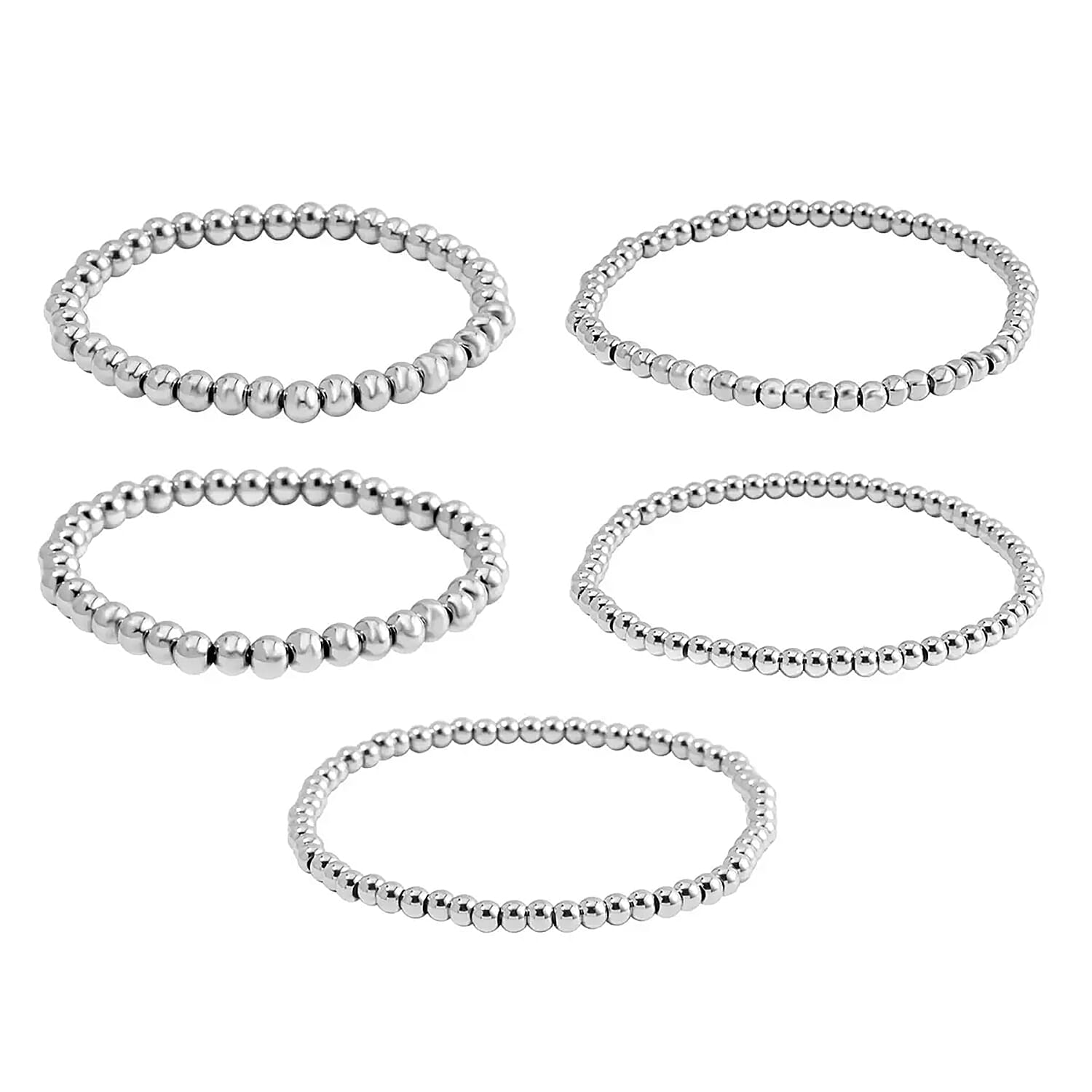 Set of 5 Beaded Stretch Bracelet in Stainless Steel