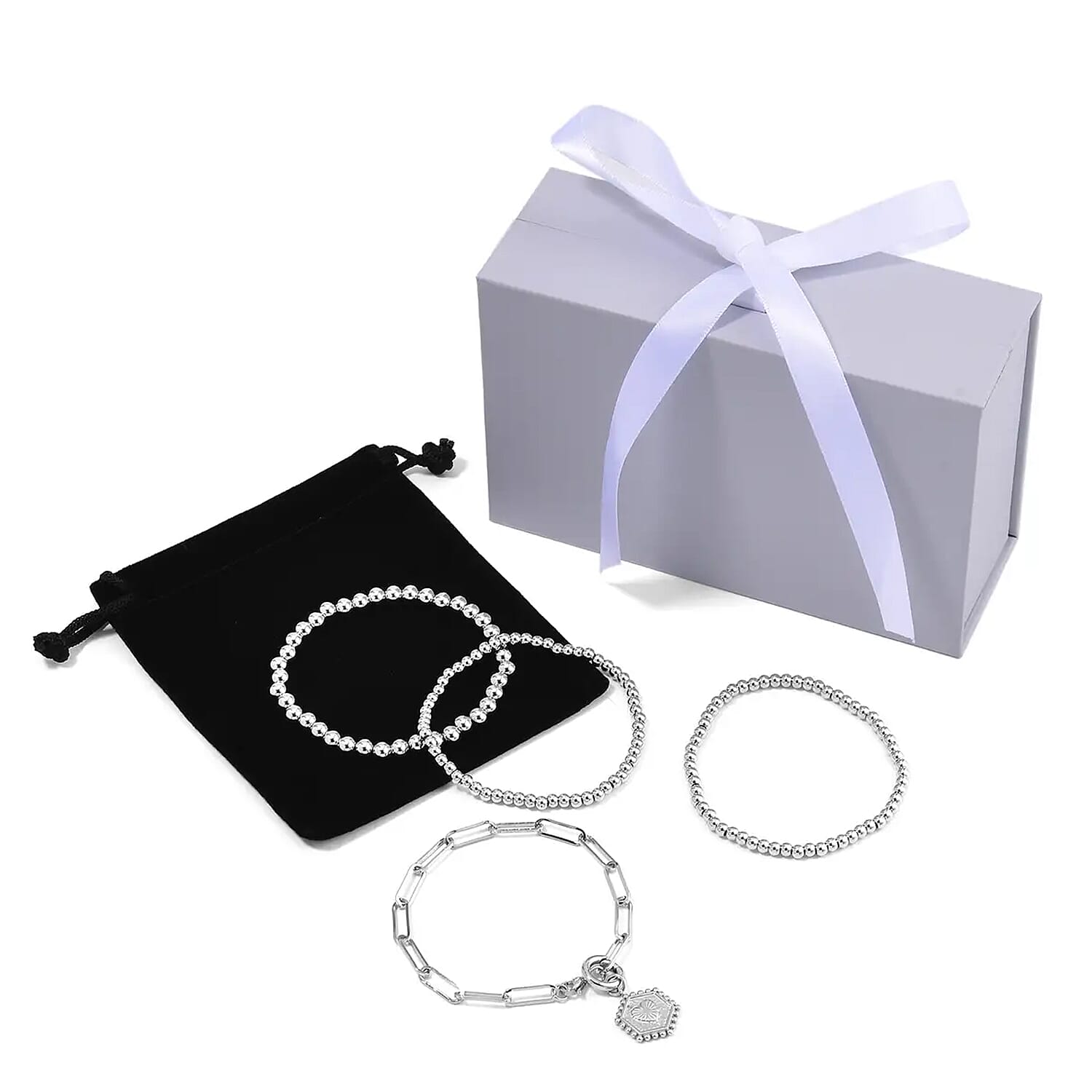 Set of 4 Stretch & Adjustable Bracelet in Stainless Steel