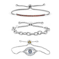 Set of 3 Mozambique Garnet and Multi Gemstone Bolo Bracelet in Stainless Steel & Silvertone 1.25 ctw - Sticky add to cart bar