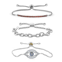Set of 3 Mozambique Garnet and Multi Gemstone Bolo Bracelet in Stainless Steel & Silvertone 1.25 ctw